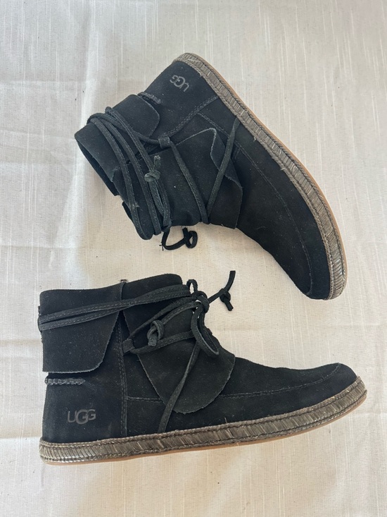 UGG Shoes - UGG Reid Moc Black Suede Zip Ankle Boots Women's Size 8